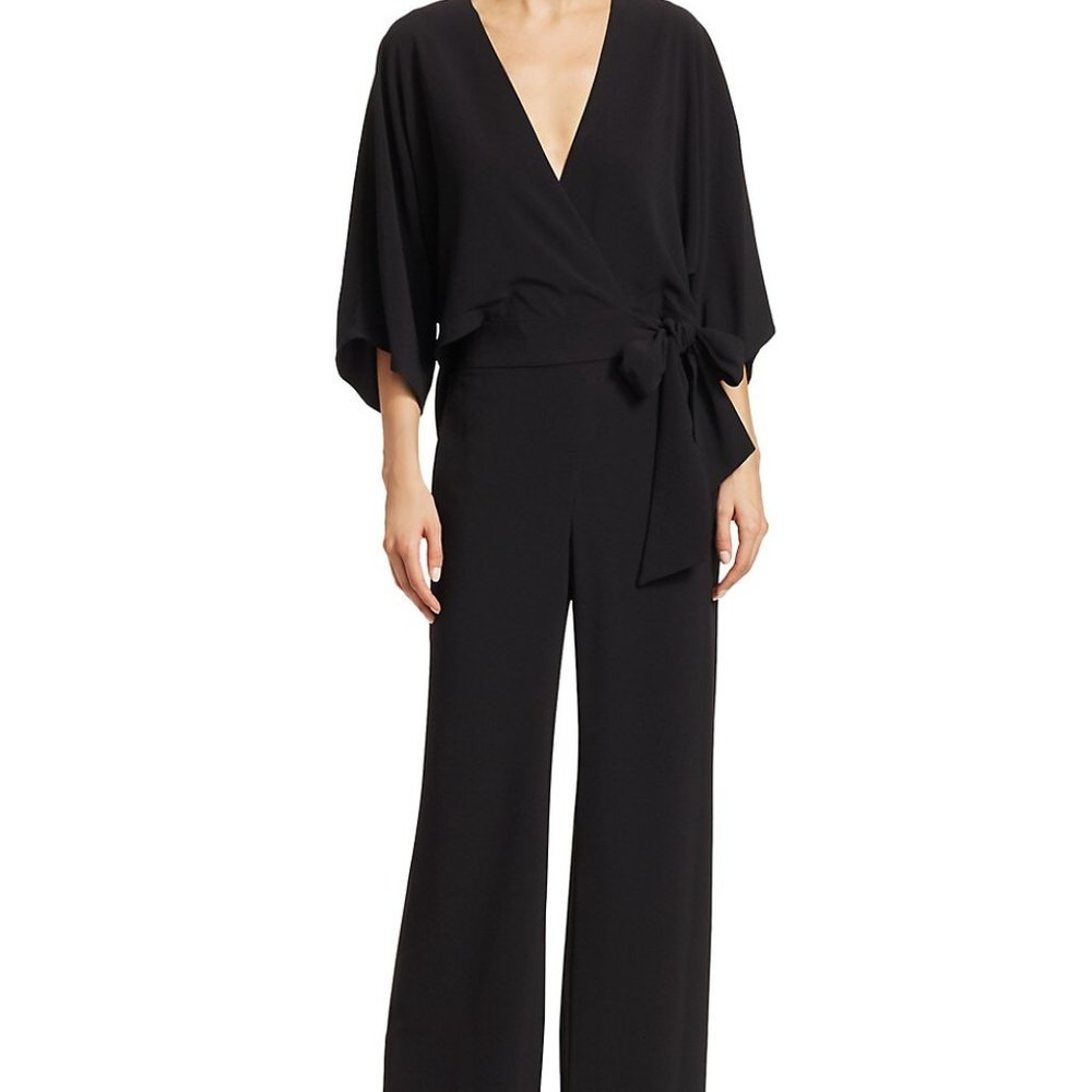 SIZE:XL EMMA&MICHELLE BLACK WIDE LEG JUMPSUIT W/V-NECK AND SIDE TIE
